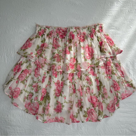 LoveShackFancy Rose Floral Silk Ruffle Mini Skirt size XS - Picture 5 of 7